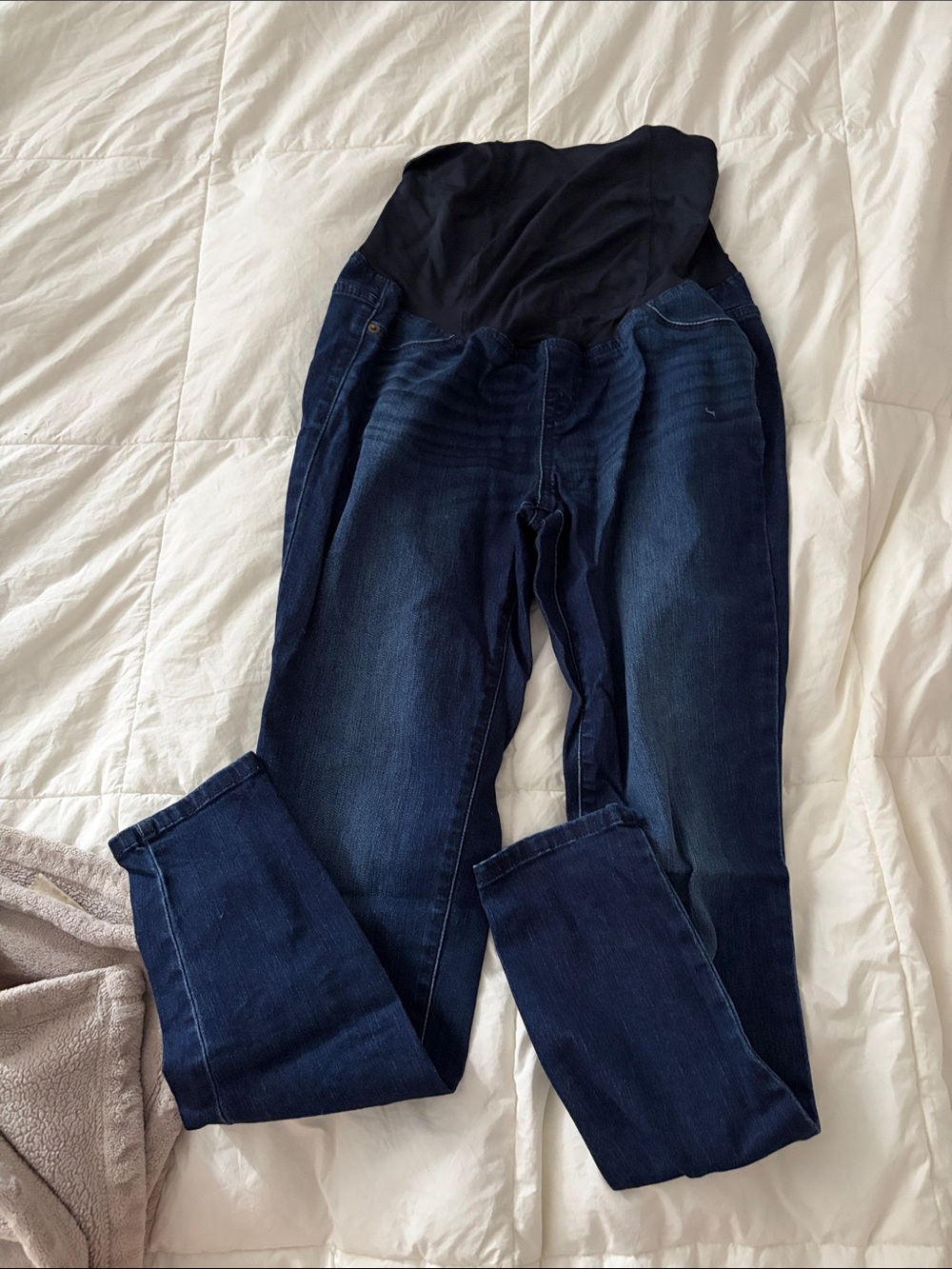 Maternity Dark Blue Stretch Denim Jeans with Black Waist Panel